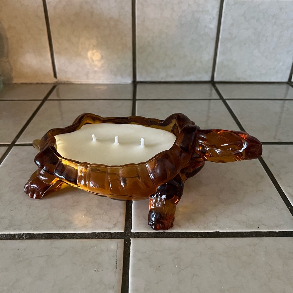 Vintage Amber Color Glass Turtle Dish Coconut Candle